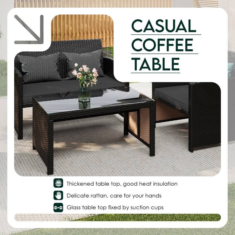 CASUAL COFFEE TABLE

- Thickened table top, good heat insulation
- Delicate rattan, care for your hands
- Glass table top fixed by suction cups