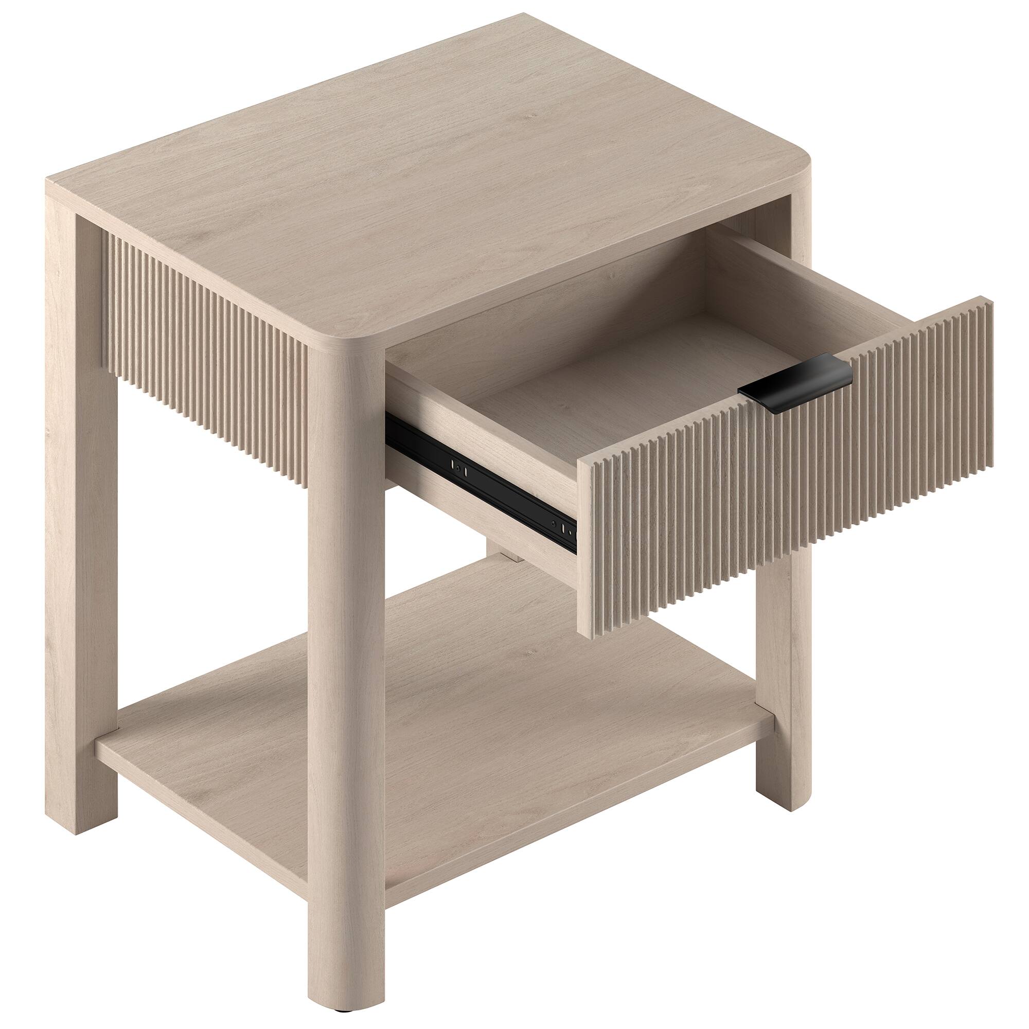 Alt View 1. Hudson&Canal - Pomona 24" Wide Rectangular Fluted Nightstand in Alder White - White.
