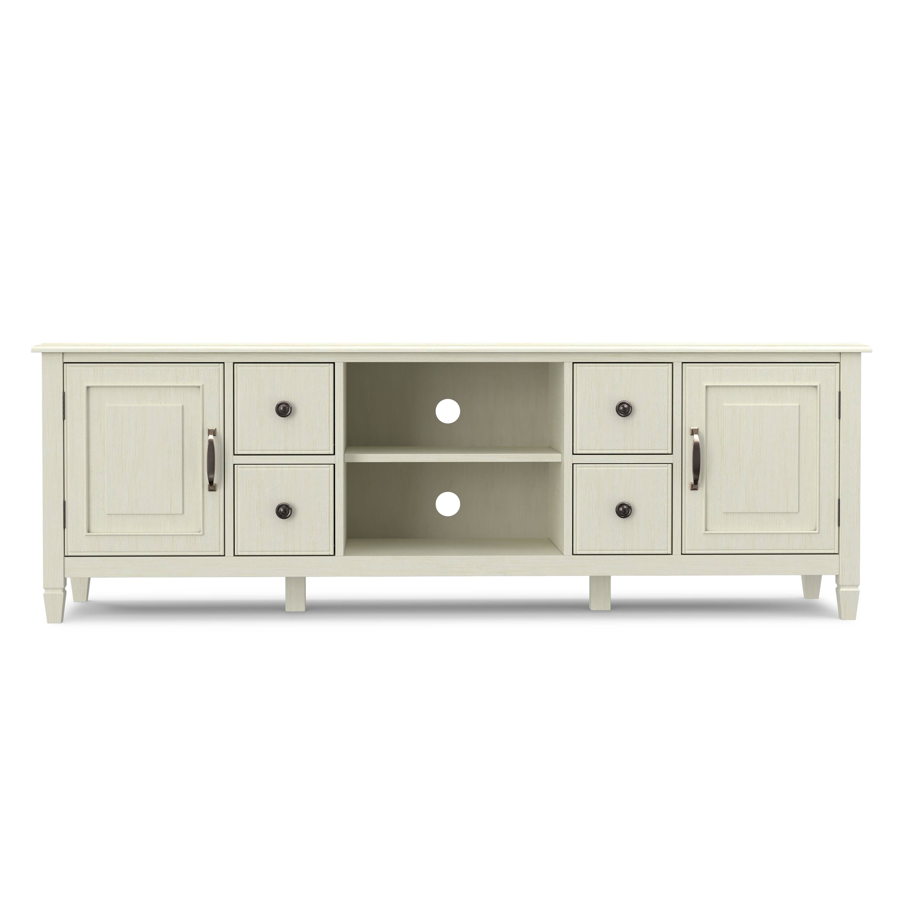 Left. Simpli Home - Connaught 72W Low TV Stand with Drawers, Doors and Shelves - Antique White.