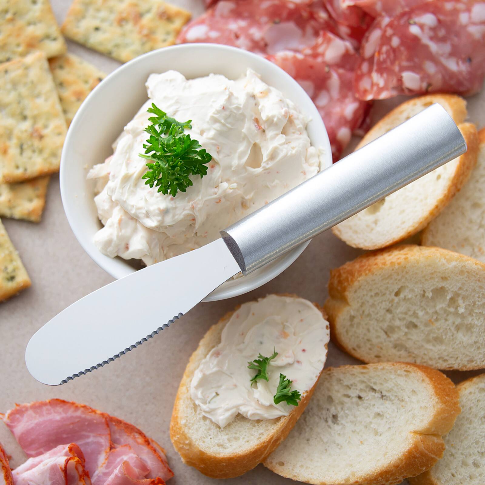 Alt View 2. Rada - Cutlery 3.375-Inch Party Spreader Stainless Steel Serrated Blade, Aluminum Handle - Silver.