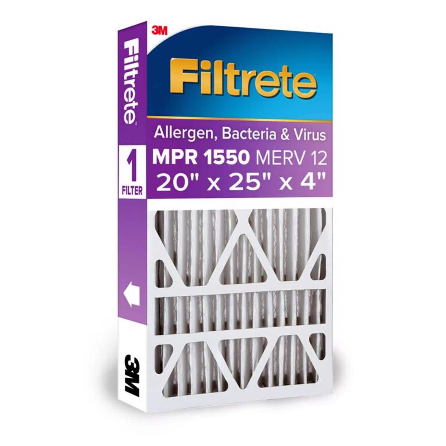 3M - Filtrete 20 in. W X 25 in. H X 4 in. D Polyester 12 MERV Pleated Allergen Air Filter 1 pk