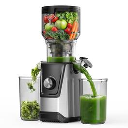 SIMZLIFE - 5.1" Extra Large Feed Chute Cold Press Juicer - 200W Slow Masticating Juice Extractor for Fruits & Vegetables - Silver