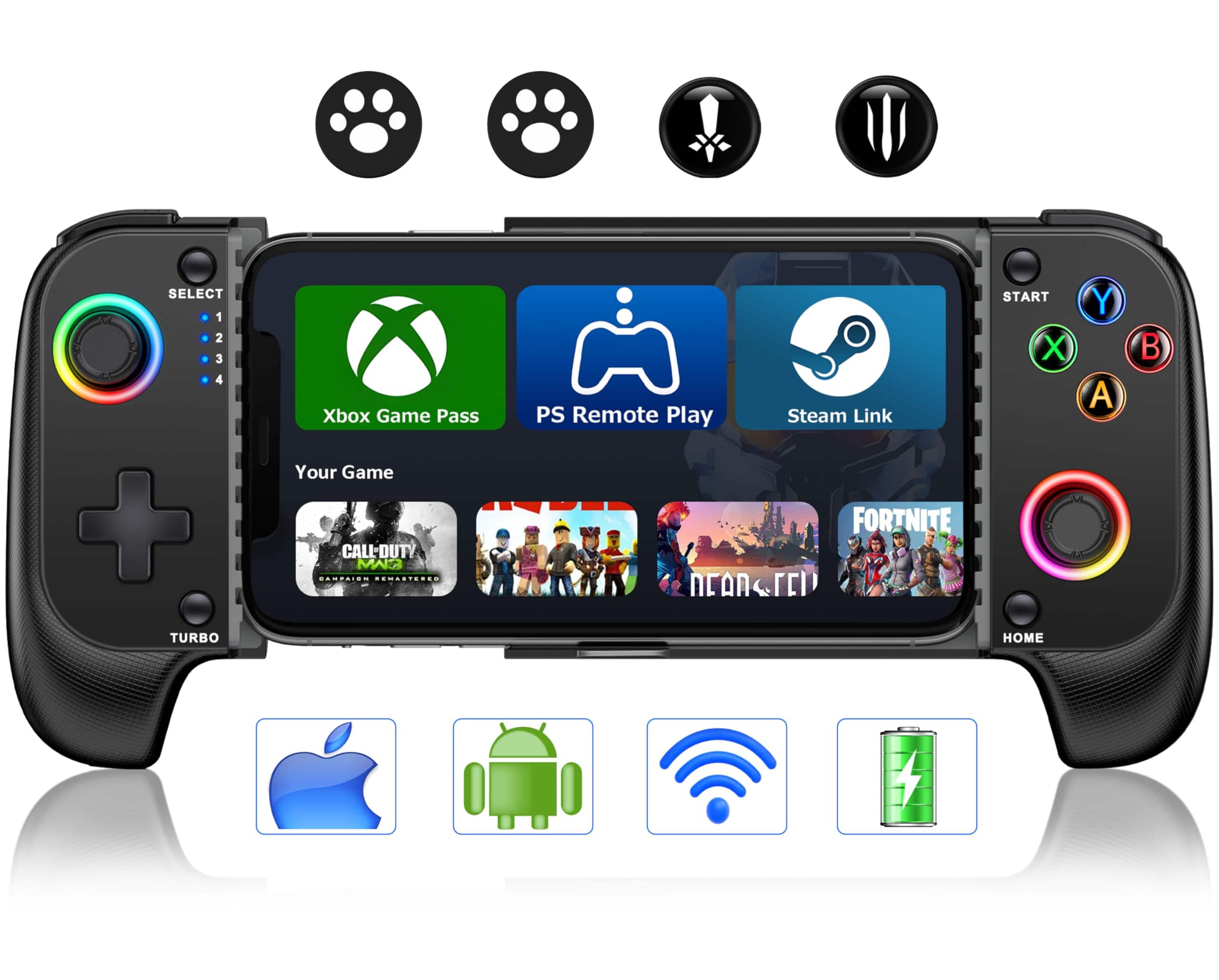 Dazzling Pops - phone controller for iphone android no deadzone mobile gaming support game pass steam link geforce now call - For iOS/Android-Pure Black