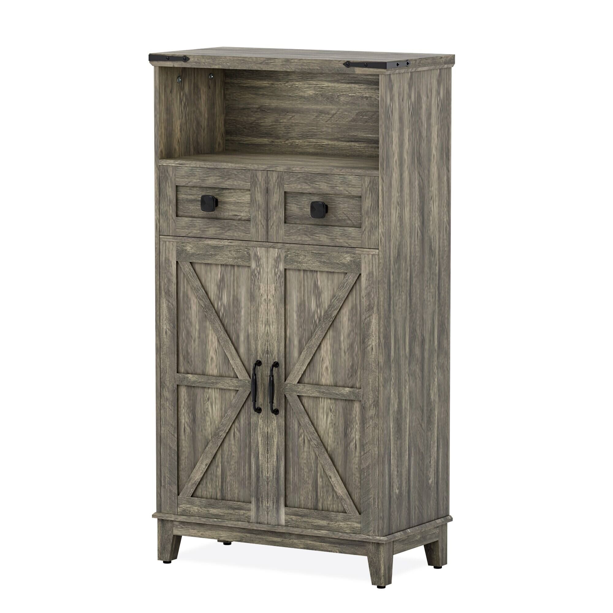 Alt View 7. U-HOMY - Farmhouse Freestanding Storage Cabinet with Doors and Adjustable Shelves, Small Floor Organizer for Entryway - Grey.