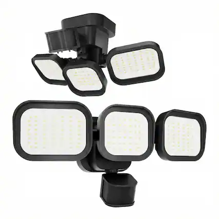 Front. Dawnrise - 40 Watt equivalent 6500 Lumen 270 Degree Black Motion Sensing Dusk to Dawn Integrated LED Flood Light (2-Pack) - Black.