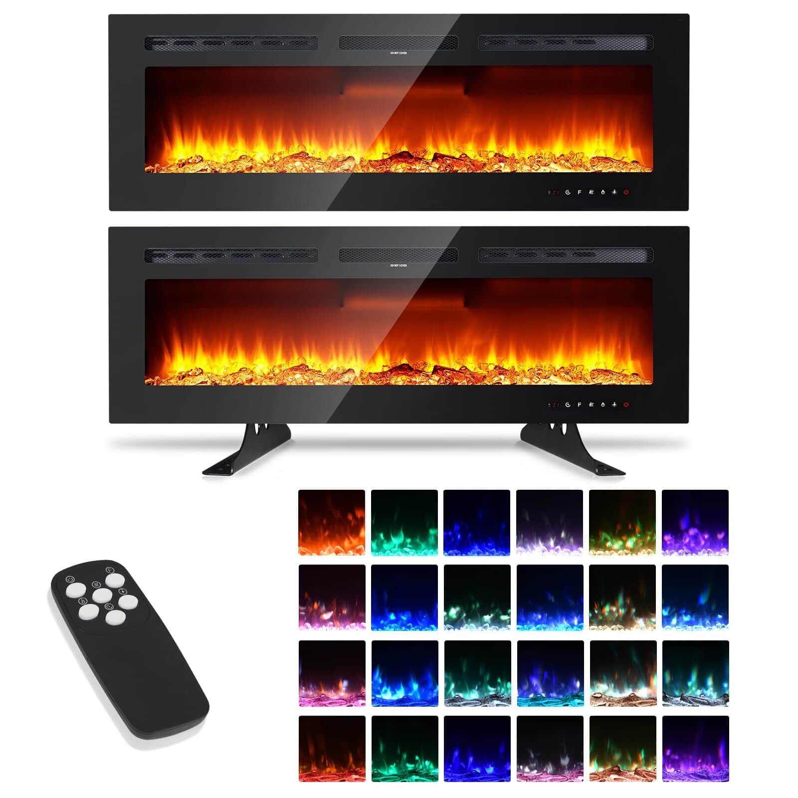 Acekool - 3D Electric Fireplace 50" (127 cm) with Heating, 12 Colour Modes Flame Effect - Black
