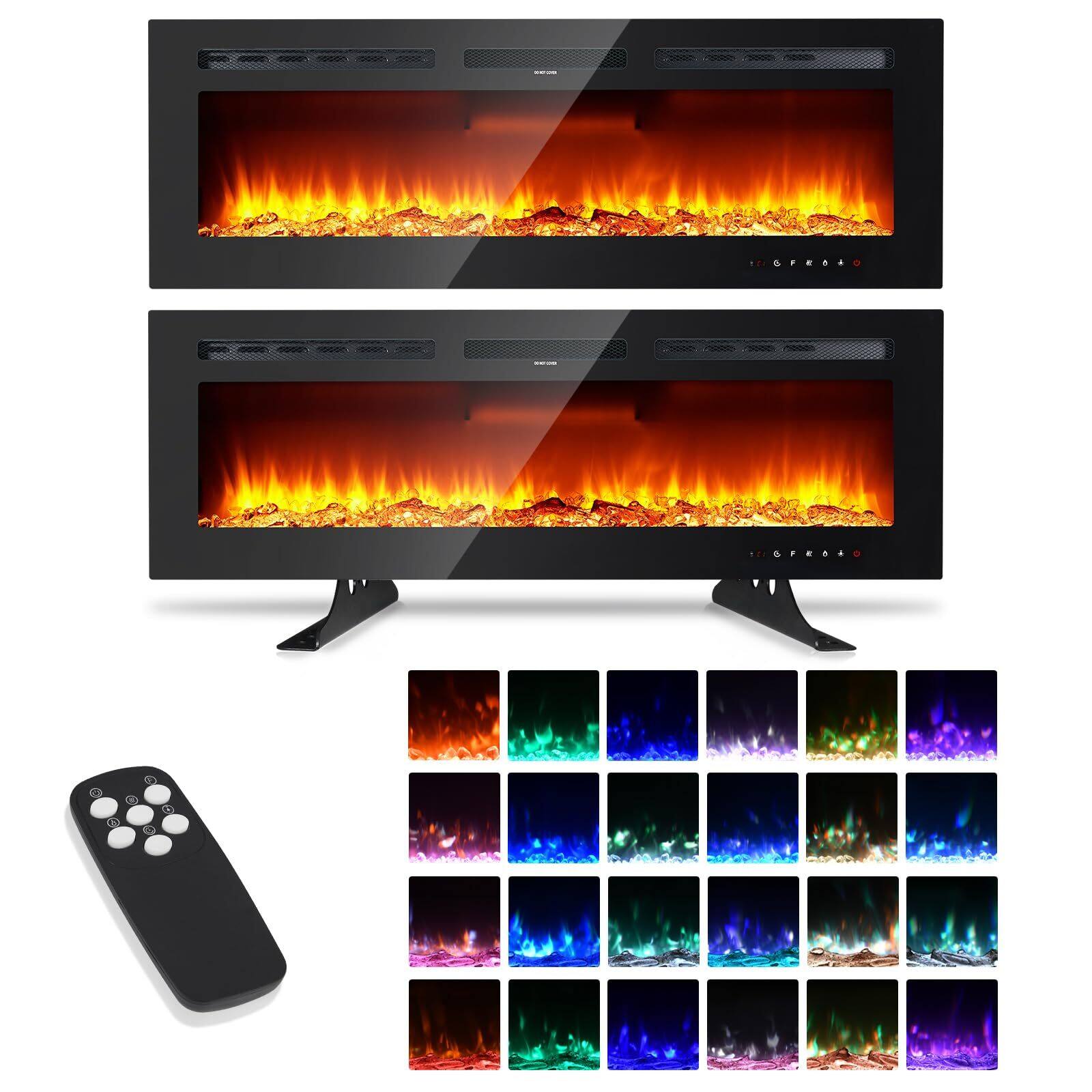 Acekool - 3D Electric Fireplace 50" (127 cm) with Heating, 12 Colour Modes Flame Effect - Black