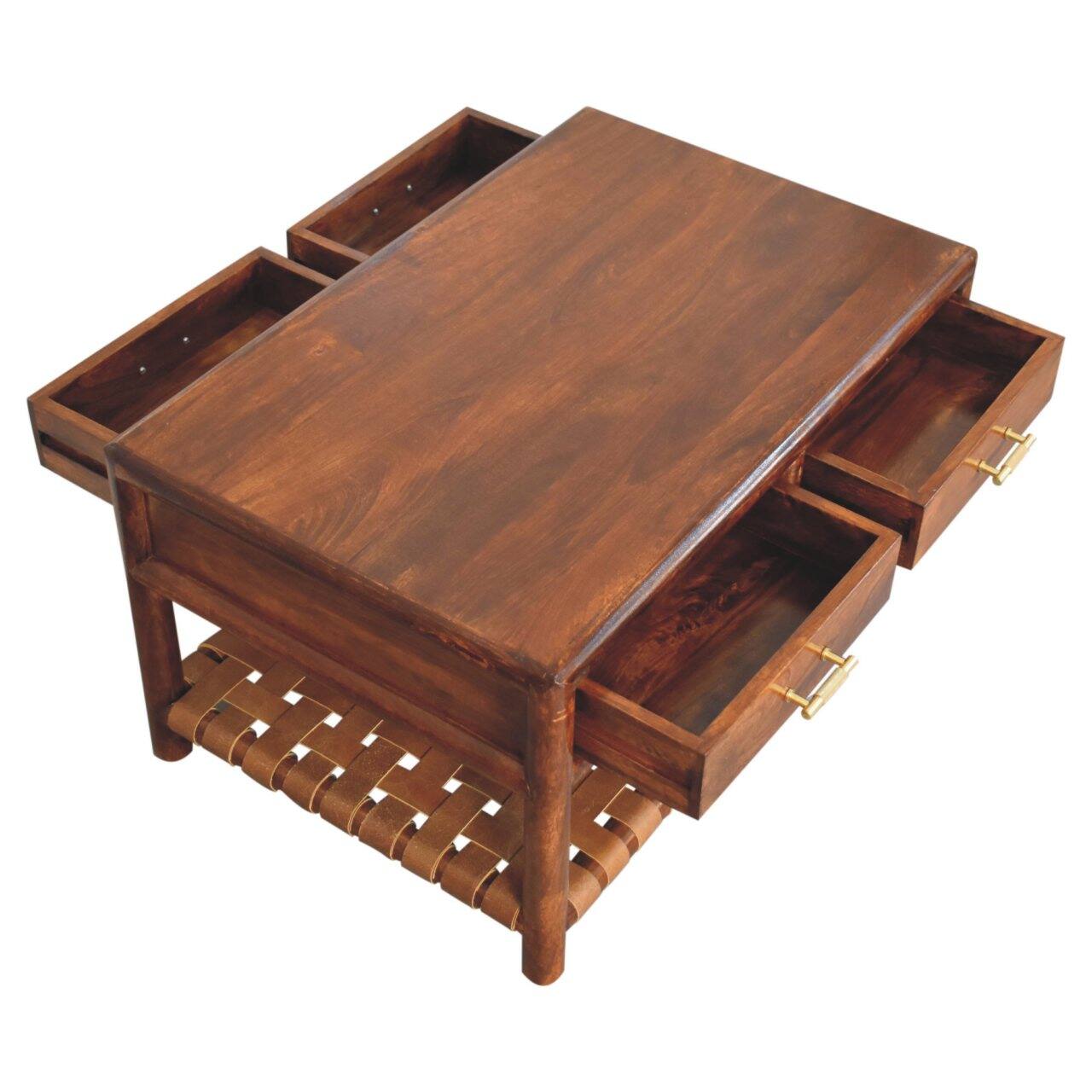 Alt View 2. Artisan Furniture - Artisan Furniture Solid Wood Regency Woven Console Table, 4 Drawers, 1 Shelf, Brown - Brown.