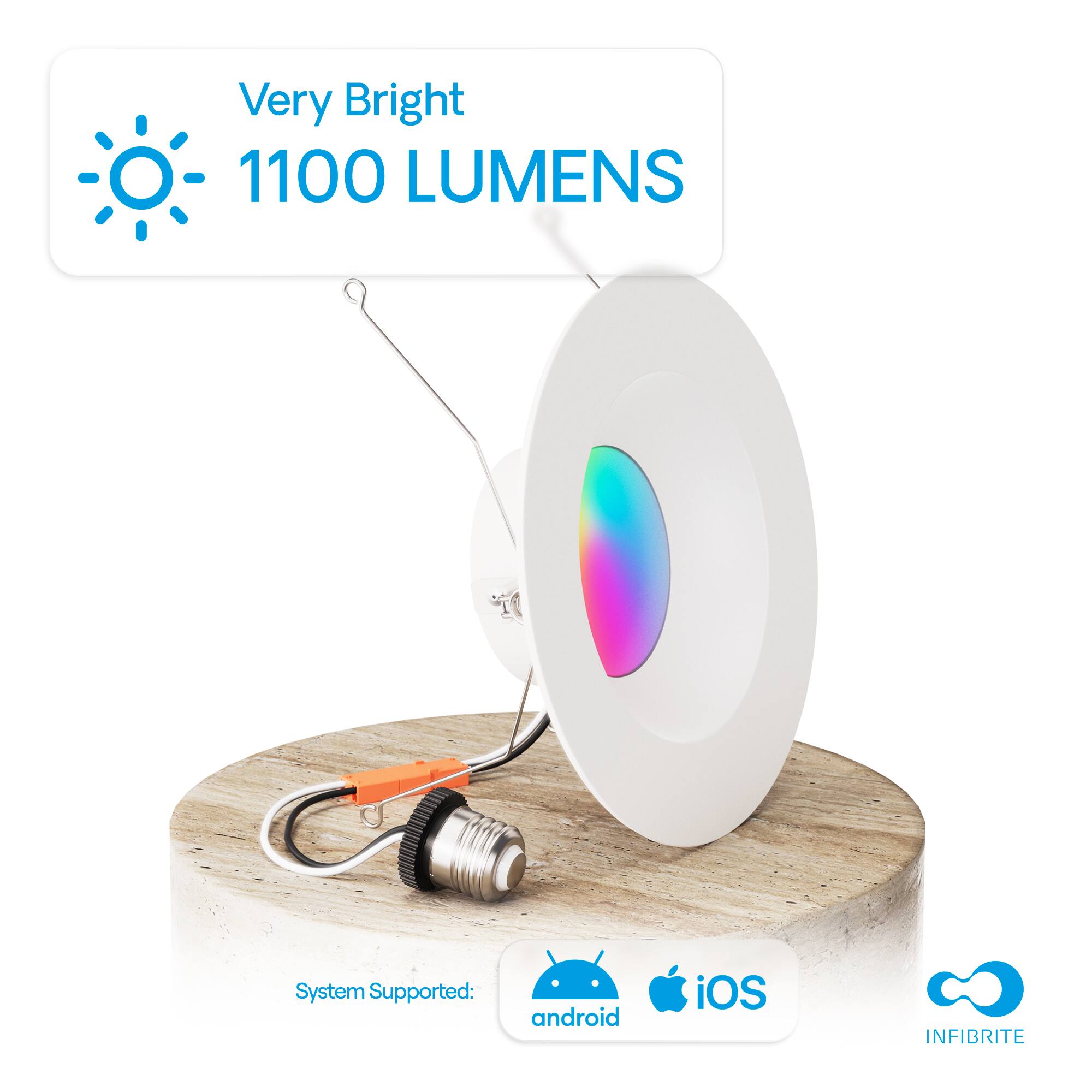Very Bright  
1100 LUMENS  

System Supported:  
android iOS  

INFIBRITE