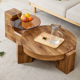 Ecooso - Coffee Table Double-Decker Detachable Design for Flexible Space Use, Modern Center Table for Living Room - Wood