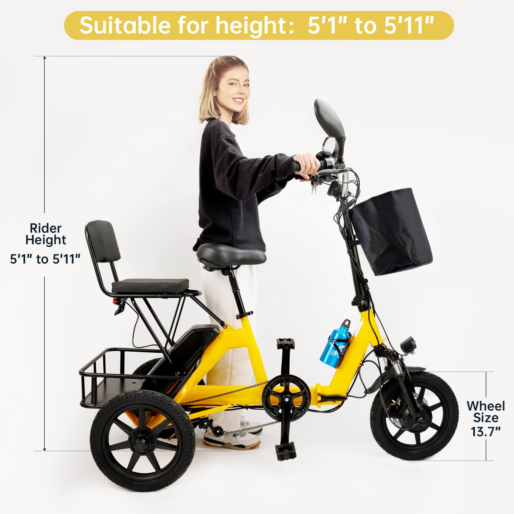 Suitable for height: 5'1" to 5'11"

Rider Height: 5'1" to 5'11"

Wheel Size: 13.7"