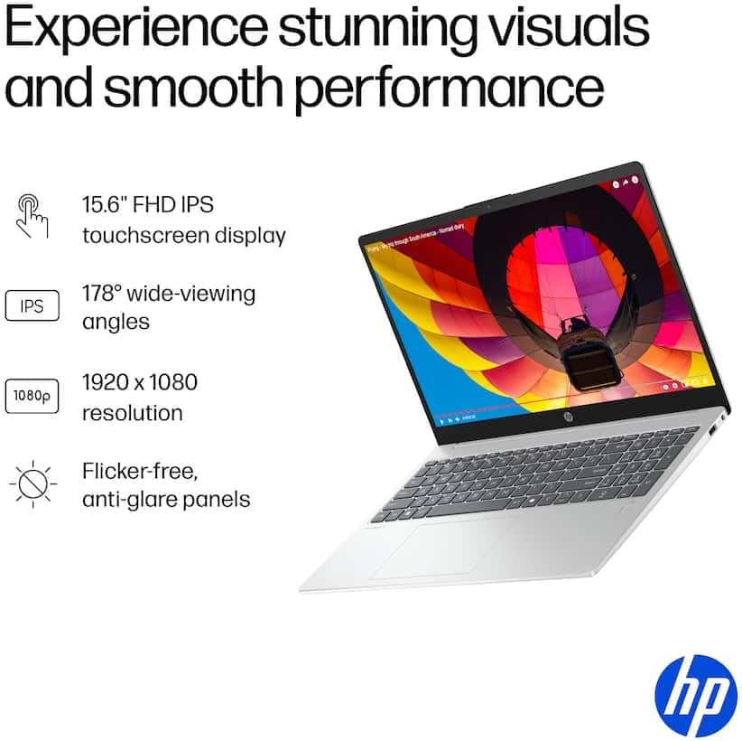 Experience stunning visuals and smooth performance

- 15.6" FHD IPS touchscreen display
- 178° wide-viewing angles
- 1920 x 1080 resolution
- Flicker-free, anti-glare panels

hp