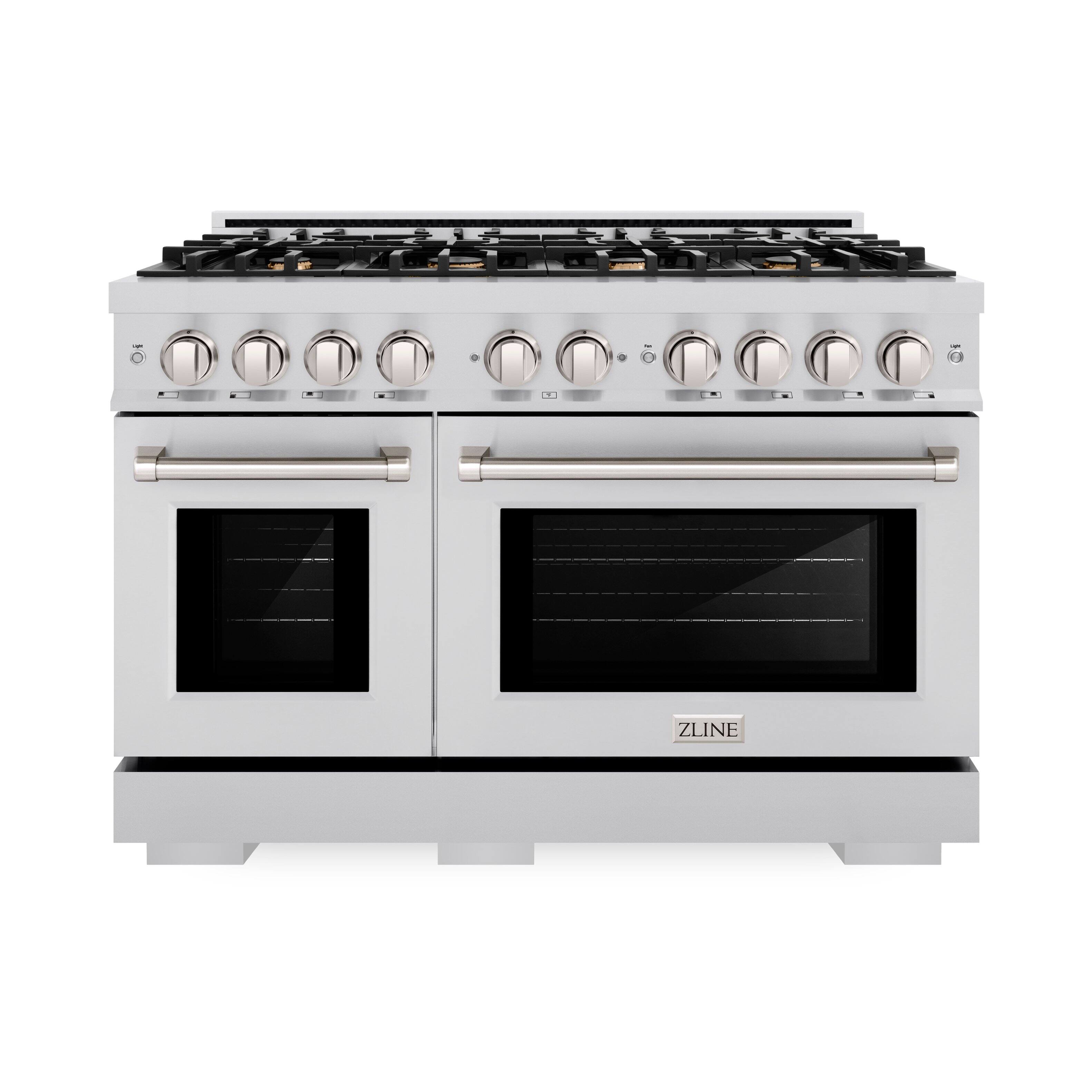 Angle. ZLINE - ZLINE 48" Select Double Oven Dual Fuel Range in Stainless Steel w/ 8 Brass Burners (HDR-BR-48) - Stainless Steel.