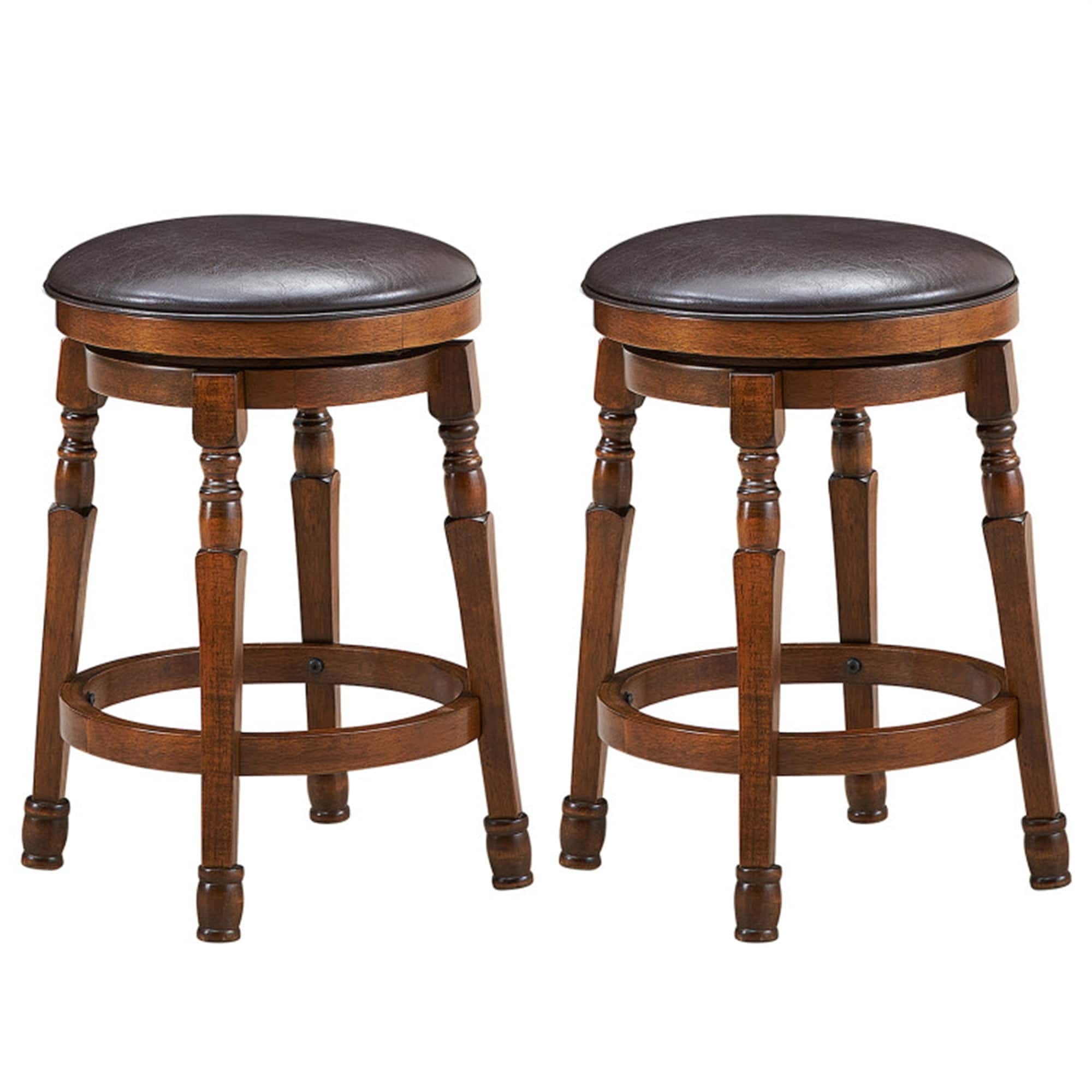Pefilos - 24" Set of 2 360° Swivel Leather Padded Bar Stools,door Modern Wood Dining Chair - Brown