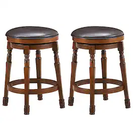 Pefilos - 24" Set of 2 360° Swivel Leather Padded Bar Stools,door Modern Wood Dining Chair - Brown