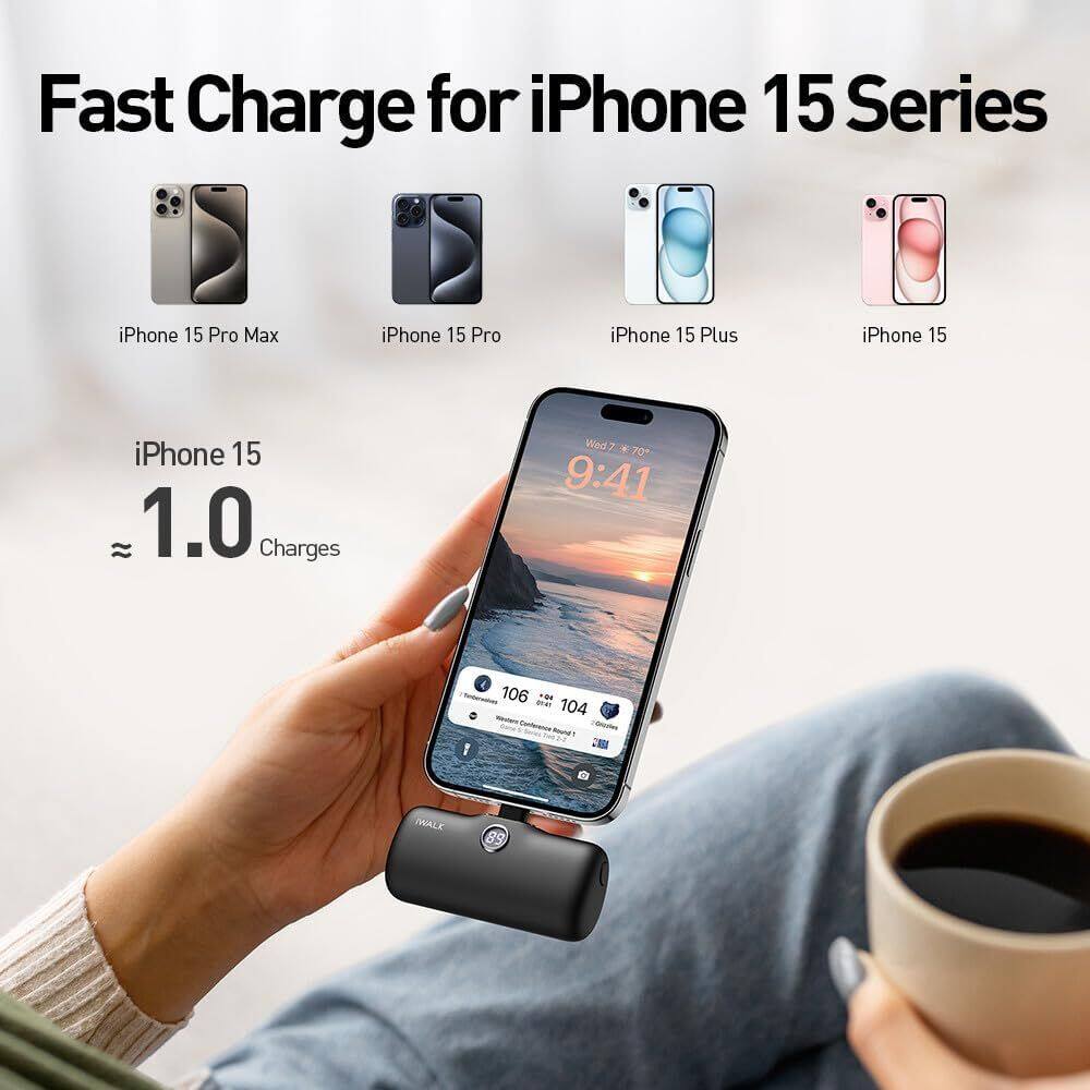 Fast Charge for iPhone 15 Series

iPhone 15 Pro Max
iPhone 15 Pro
iPhone 15 Plus
iPhone 15

iPhone 15
≈ 1.0 Charges

9:41
106
104