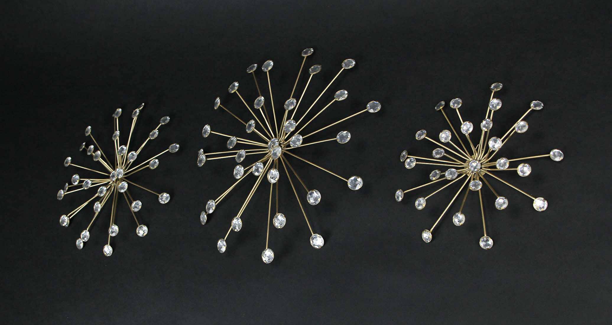 Alt View 1. Things2Die4 - Jeweled Metal Sunburst Wall Mounted Hanging Sculpture Set of 3 - Gold.