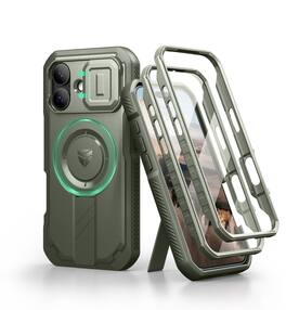 dexnor - iPhone 17 Case: Camera Cover & Kickstand & Screen Protector, MagSafe, Rugged Bumper Cases - Army Green