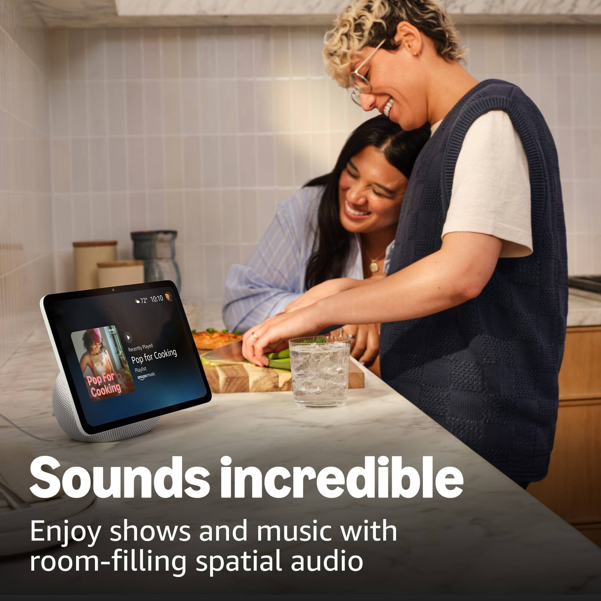 7 10:10 Recently Played  
Pop for Cooking  
Playlist  
Pop for Cooking  

Sounds incredible  
Enjoy shows and music with room-filling spatial audio