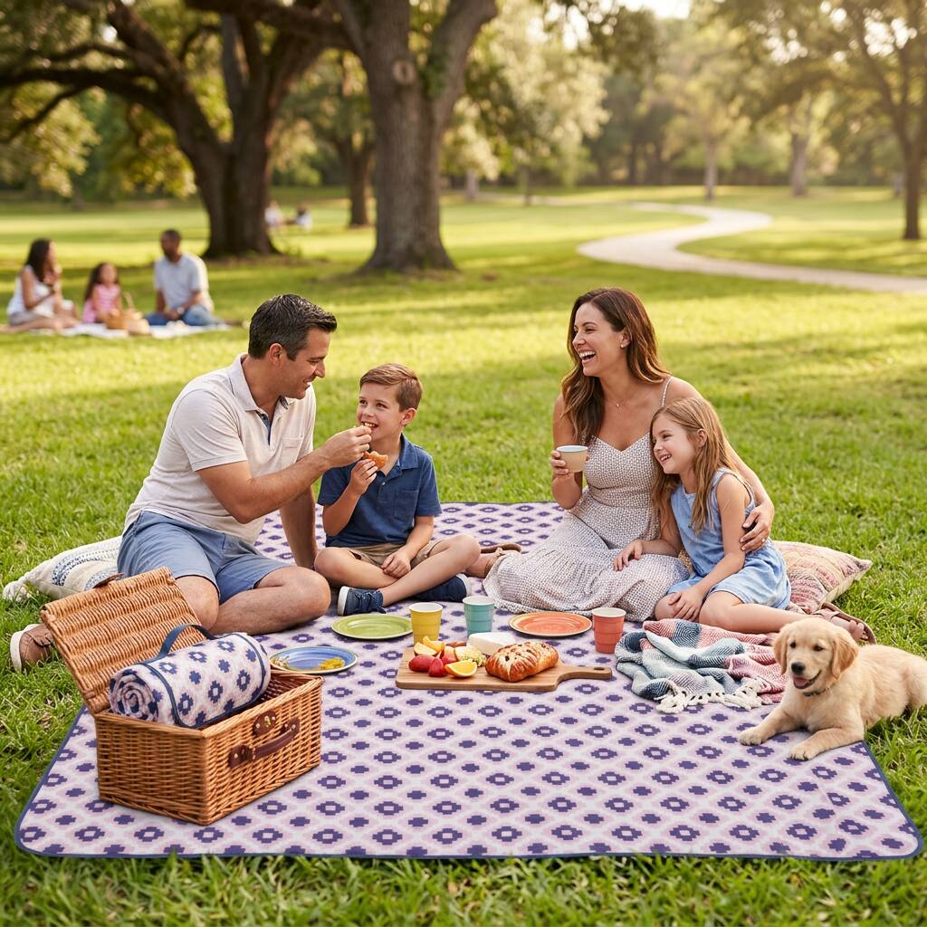 Alt View 5. Adivo - Waterproof Outdoor Picnic Blanket - Ultrasonic Bonded Polyester, Camo Print - 200*200CM - Lavender.