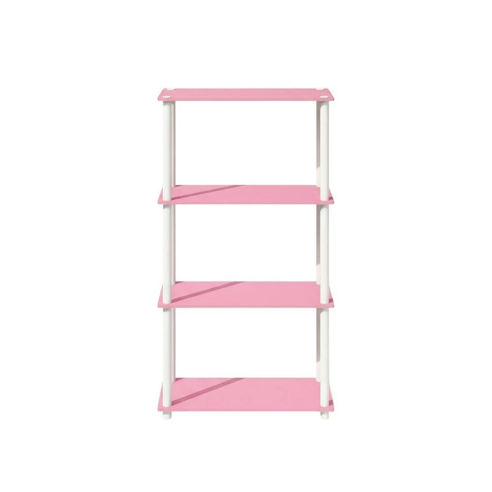 Back. FurniFact - Wooden Bookcase with Open Shelving for Living Room Storage - Pink/White.