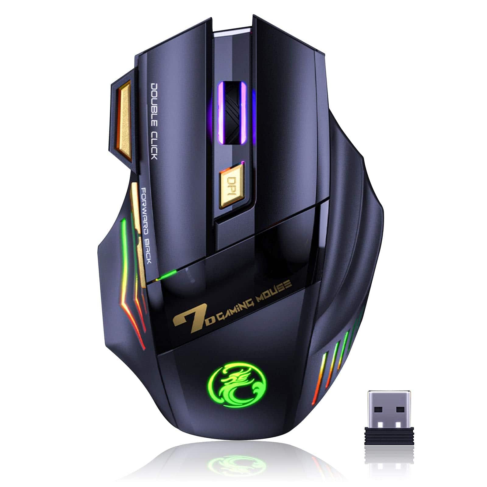 PO3TICJUNKI3 - Gaming Mouse Rechargeable Silent With Adjustable Double Click Key Colorful Rgb Lights Computer Mice Thumb R - Wired - Default
