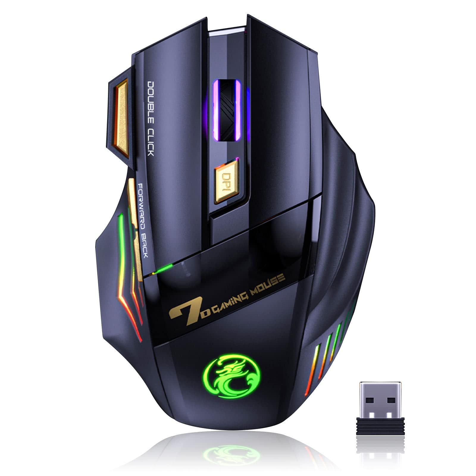 PO3TICJUNKI3 - Gaming Mouse Rechargeable Silent With Adjustable Double Click Key Colorful Rgb Lights Computer Mice Thumb R - Wired - Default