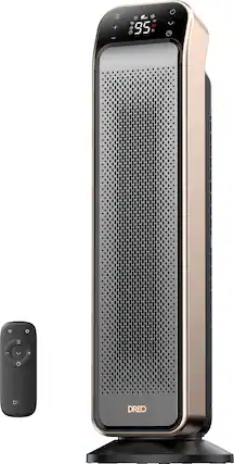 The text on the image reads "4eco 8 95 h L eo + DREO DREO." This text is likely a description or a tagline for the product, which is a heater. The text suggests that the heater is designed to be energy-efficient and environmentally friendly, as it is described as "4eco." Additionally, the heater is made by the company DREO.