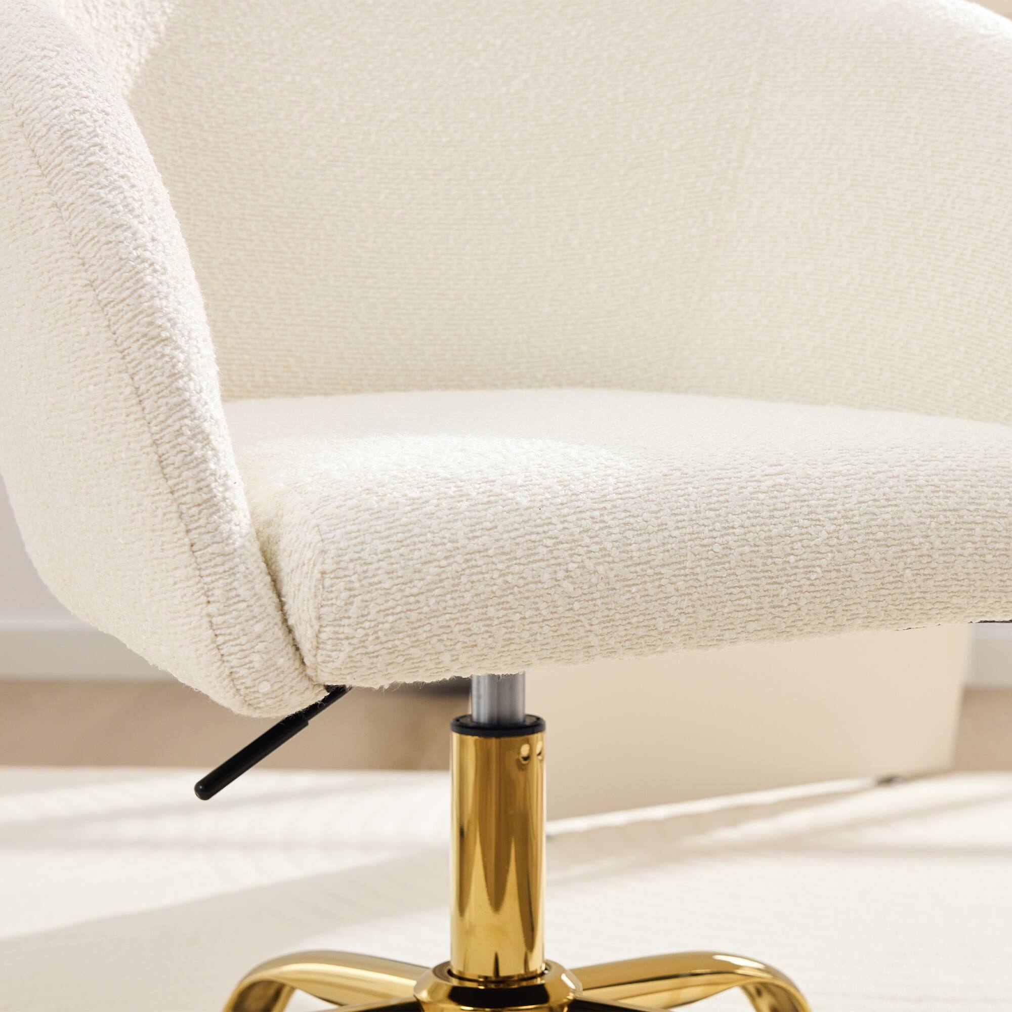 Alt View 5. KERDOM - Modern Vanity Chair with Back & Wheel, Swivel Rolling Home Office Armchair, Height Adjustable for Living Room, Bedroom - White.