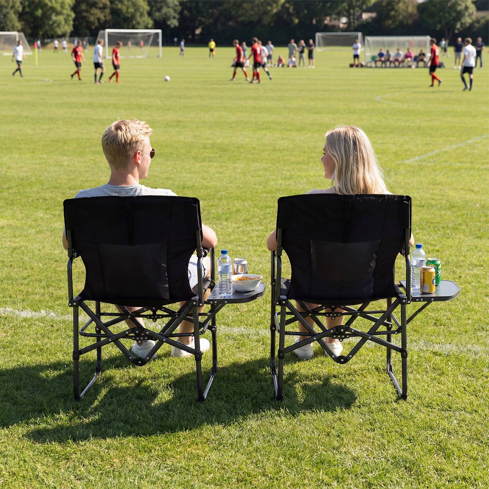 Alt View 3. Costway - Costway 2 PCS Folding Camping Chair with Side Table, Built-in Cup Holder & Carry Bag - Black.