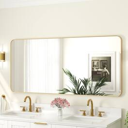 WELLFOR - 60 in. W. x 28 in. H Rectangular Aluminum Framed Wall-Mounted Bathroom Vanity Mirror - Brushed Gold