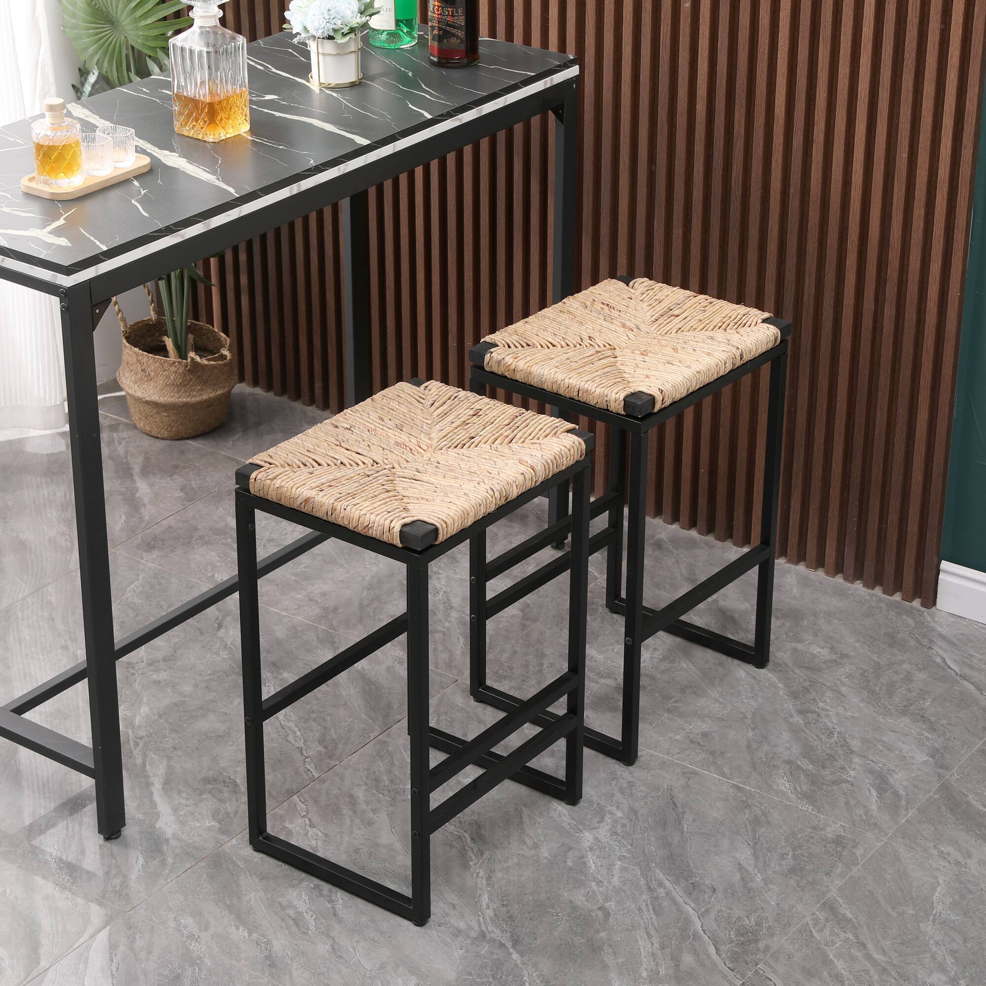 Angle. GOODSILO - Set of 2 Backless Bar Stools with Paper Rope Woven Seats for Kitchen Counter and Dining - Natural.