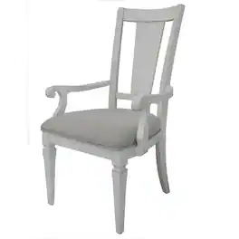 Manhattan Lane - Kate 24 Inch Dining Armchair Set of 2, Light Gray Linen, White Wood Frame - Gray, White