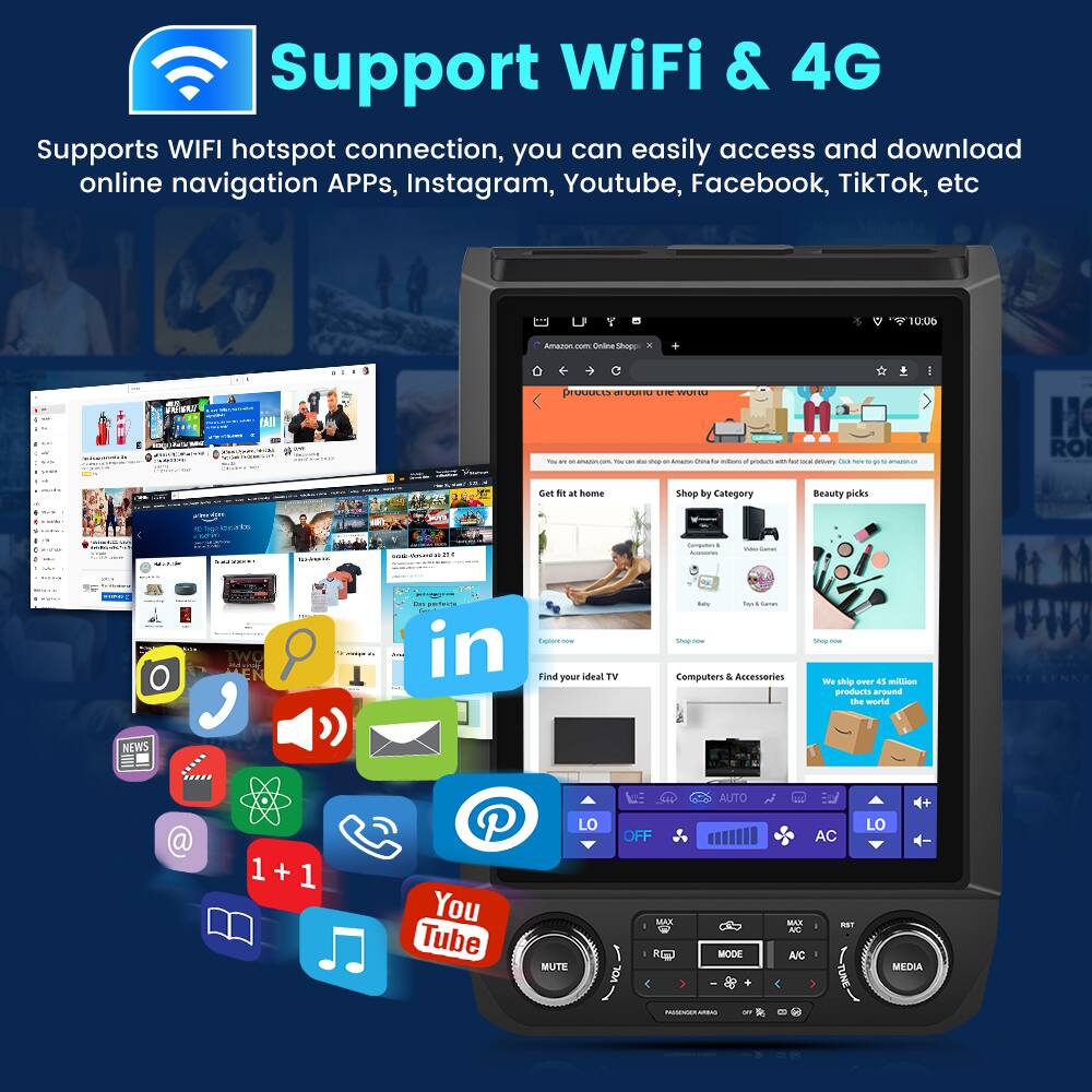 Support WiFi & 4G

Supports WIFI hotspot connection, you can easily access and download online navigation APPs, Instagram, Youtube, Facebook, TikTok, etc.