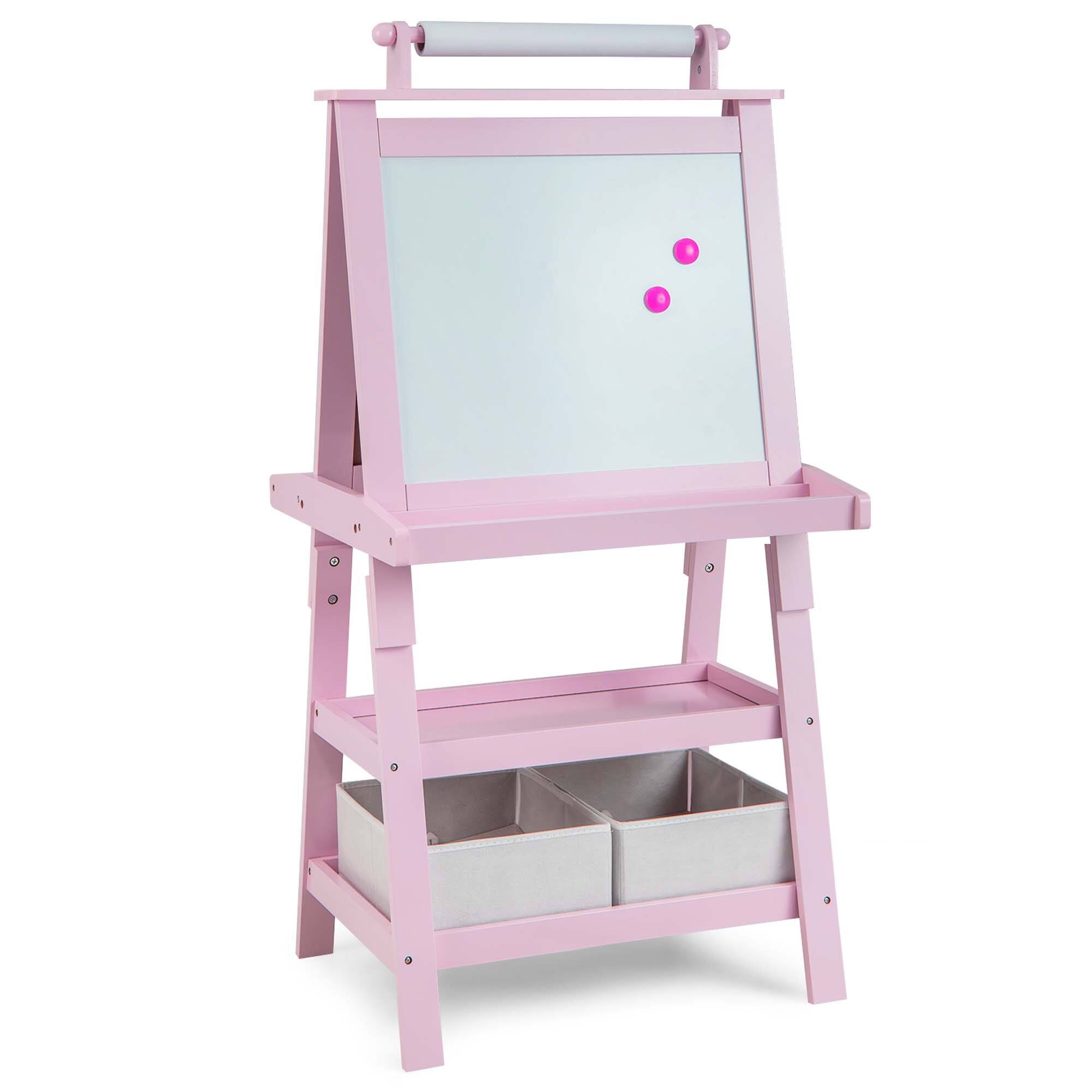 Alt View 19. Costway - Kids Art Easel Double Sided Chalkboard Magnetic Whiteboard with Storage Tray - Pink.