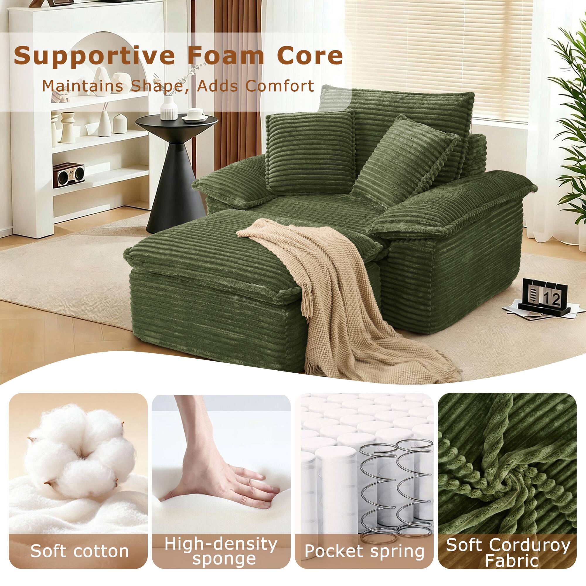 Supportive Foam Core Maintains Shape, Adds Comfort

- Soft cotton
- High-density sponge
- Pocket spring
- Soft Corduroy Fabric