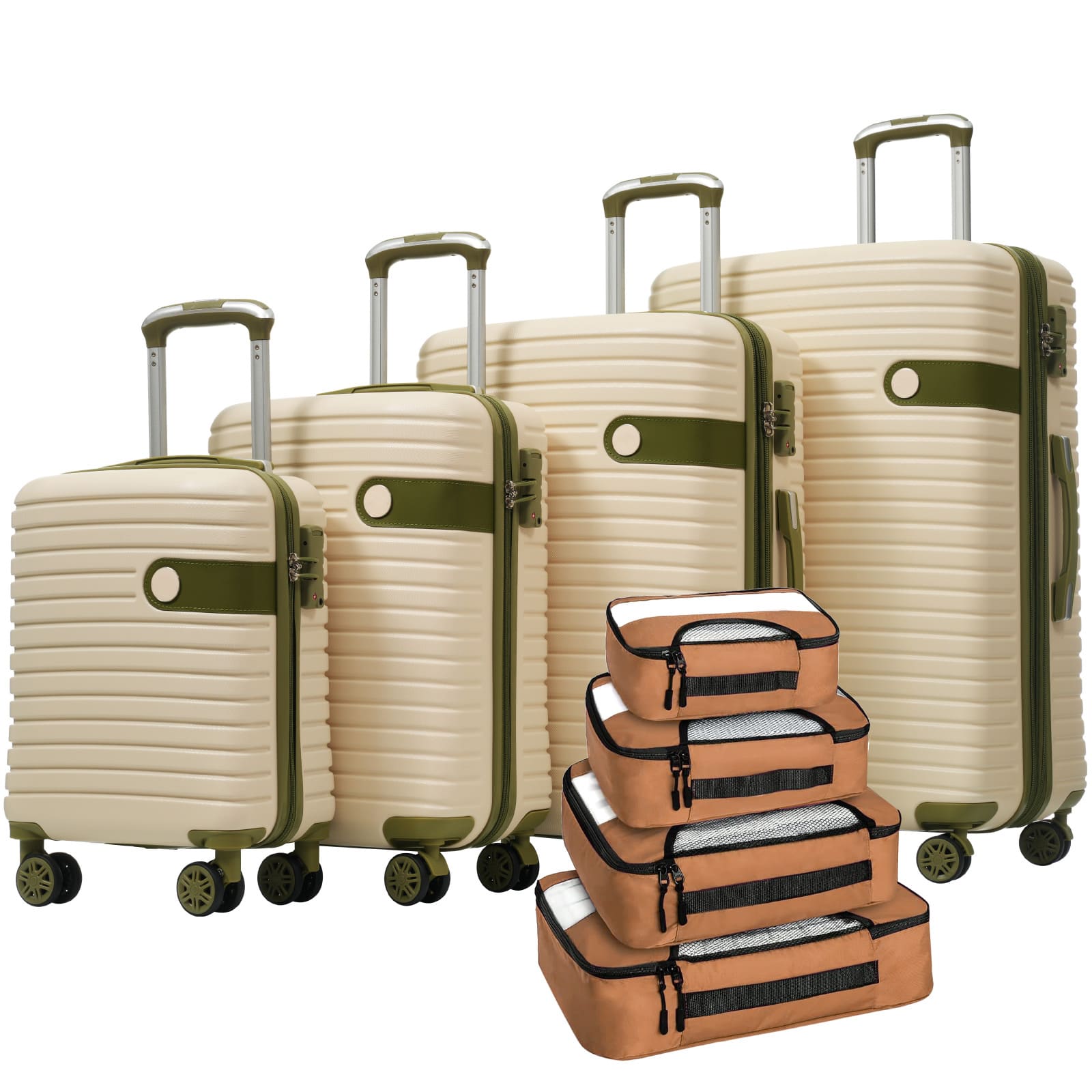 PexFix - 4-Piece Expandable Luggage Set 16/20/24/28in, Lightweight ABS Hard Shell, Spinner Wheels, TSA Lock, Packing Cubes - White