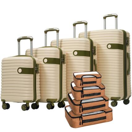 Front. PexFix - 4-Piece Expandable Luggage Set 16/20/24/28in, Lightweight ABS Hard Shell, Spinner Wheels, TSA Lock, Packing Cubes - White.