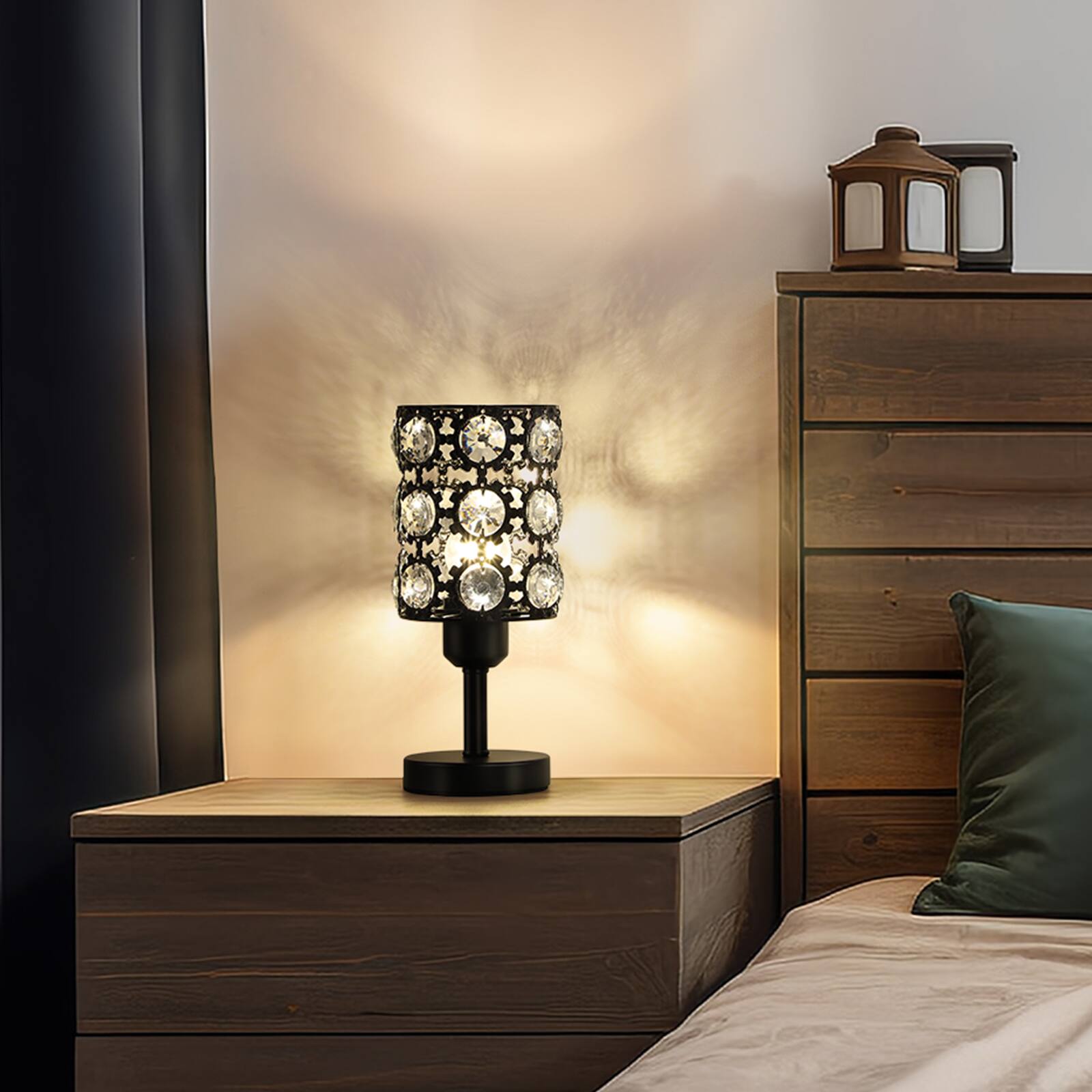 Alt View 1. Oumilen - Set of 2 Crystal Table Lamps, 10in Tall, Black Metal Base, E26 Socket, Bulbs Not Included.