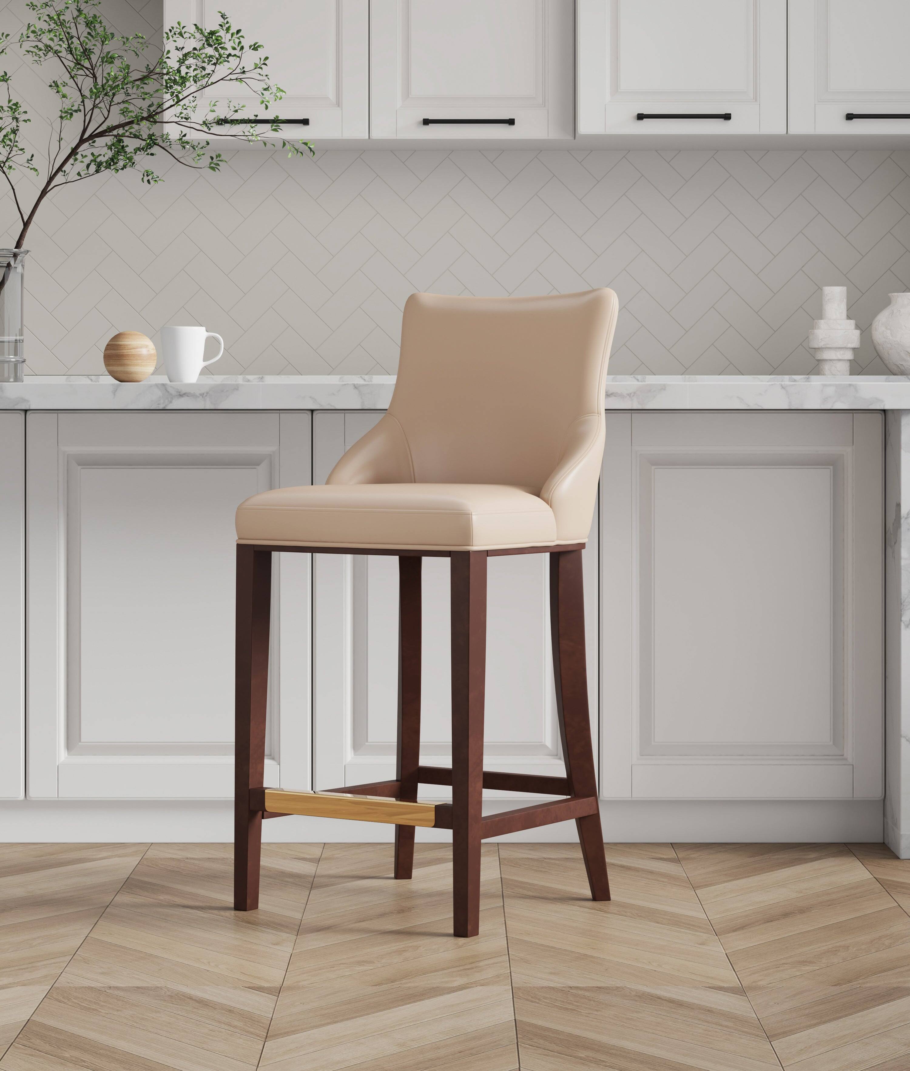 Angle. Manhattan Comfort - Shubert Modern Wood Upholstered Barstool - Tan.
