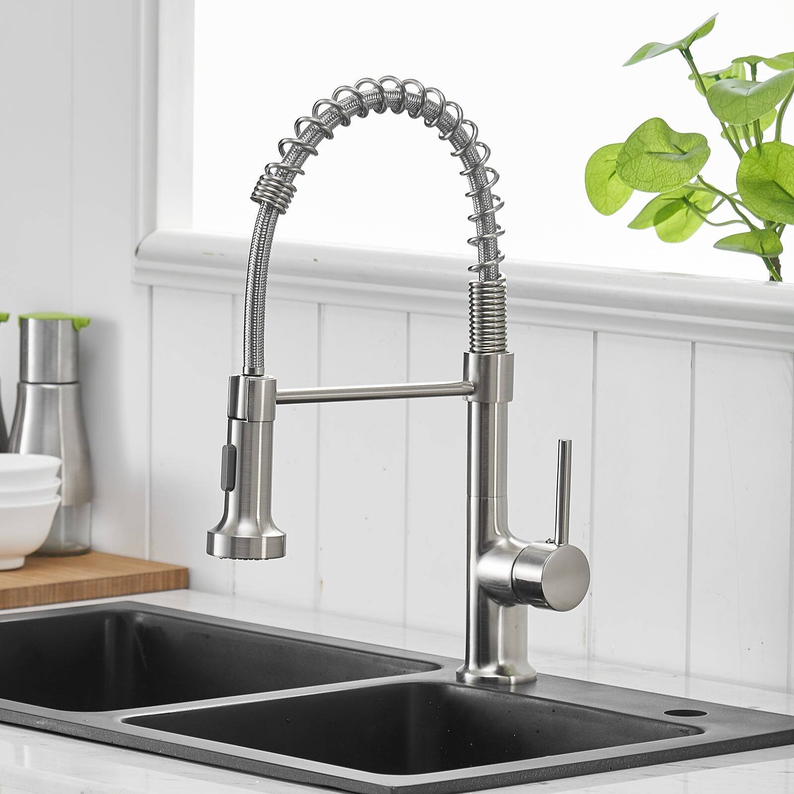 Alt View 2. Boyel Living - Contemporary Single Handle Gooseneck Pull Down Sprayer Kitchen Faucet Brushed Nickel - Brushed Nickel.