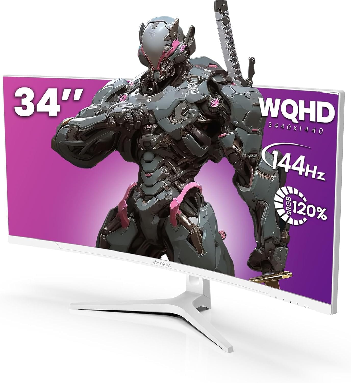 Shenzhen Longer Technology Co - CRUA 34Inch Gaming Monitor, 144hz 21:9 1500R Ultra Wide Curved Monitor, WQHD (3440 x 1440P) - White