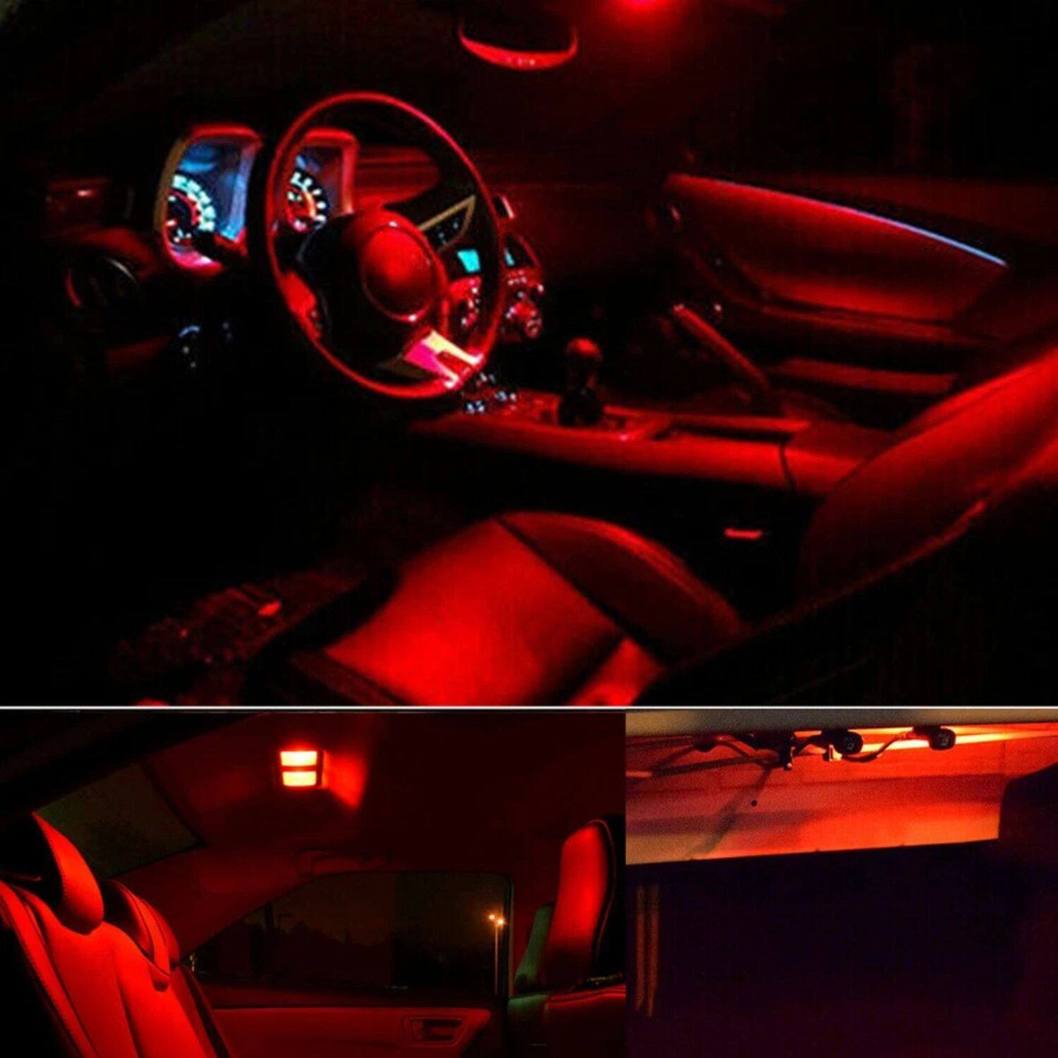 Alt View 5. Home Collection - 13× Red Car Interior LED Bulb Kit – T10 Map, Dome, Door, Trunk & License Plate Lights.