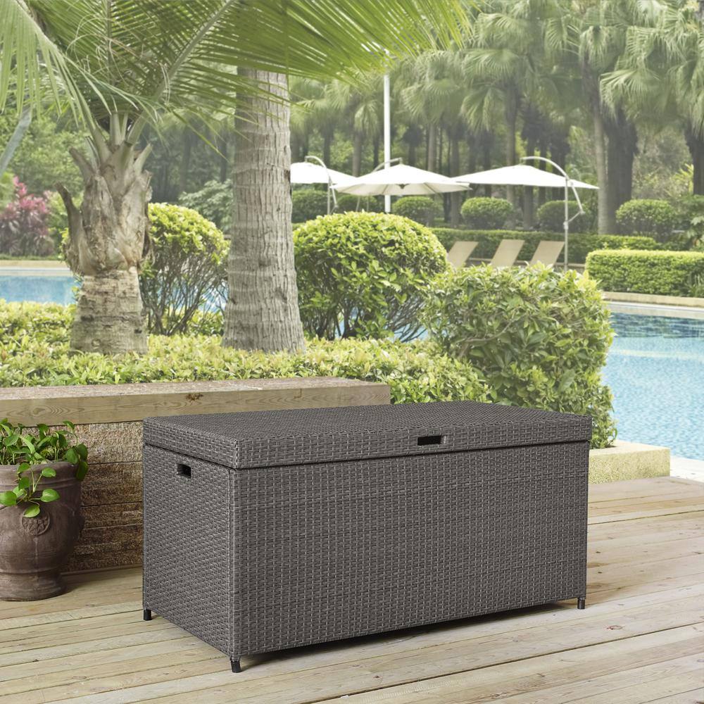 Alt View 4. Crosley Furniture - Palm Harbor Wicker Outdoor Storage Box - Weathered Gray.
