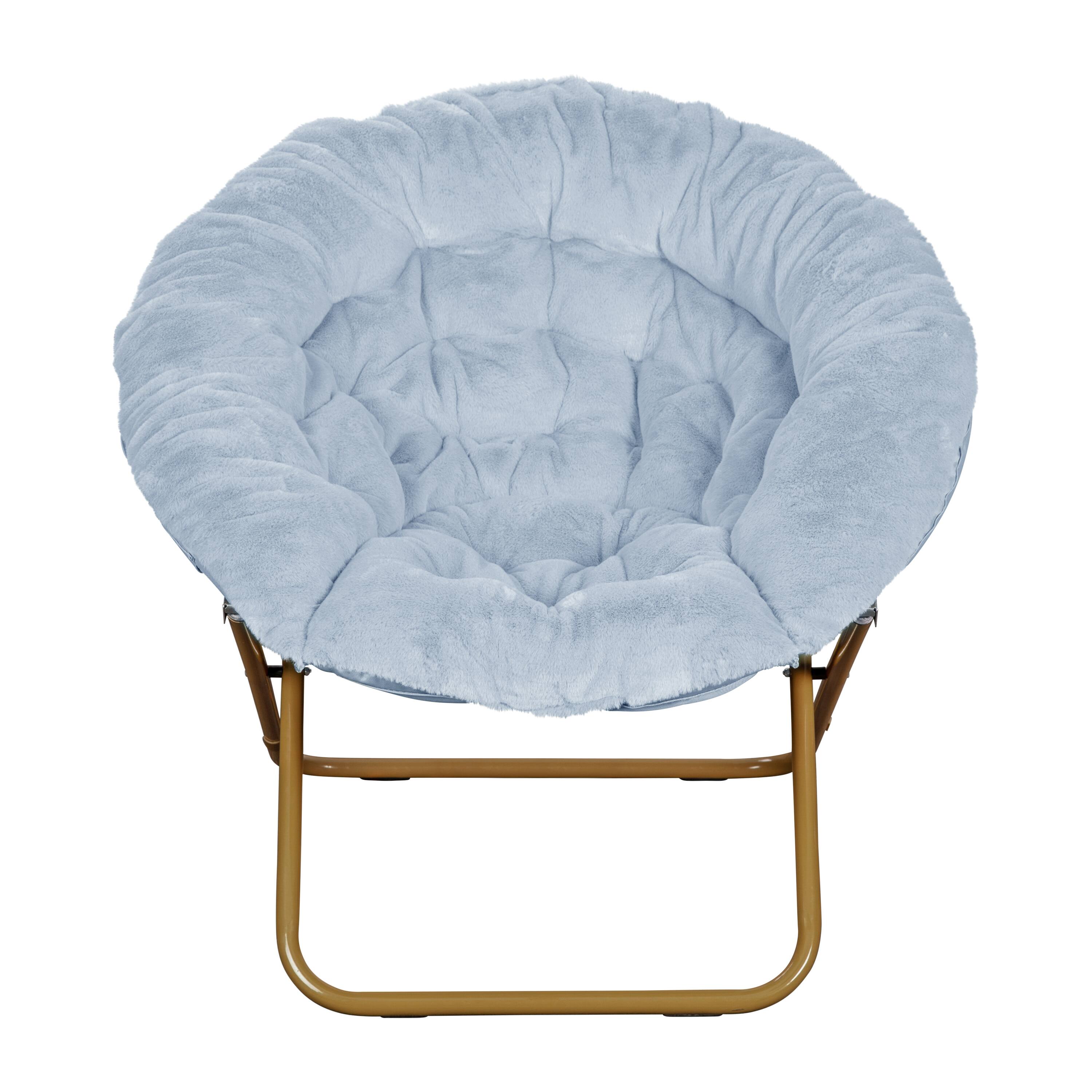 Alt View 9. Emma + Oliver - Ersa Oversize Folding Saucer Moon Chair and Ottoman for Dorm and Bedroom with Steel Frames - Aqua Fabric/Soft Gold Frame.