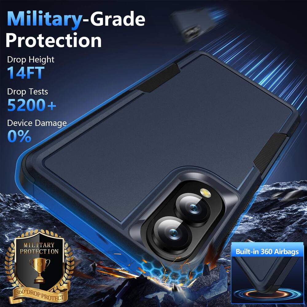 Military-Grade Protection  
Drop Height 14FT  
Drop Tests 5200+  
Device Damage 0%  
MILITARY PROTECTION  
Built-in 360 Airbags  
360DROP PROTECT