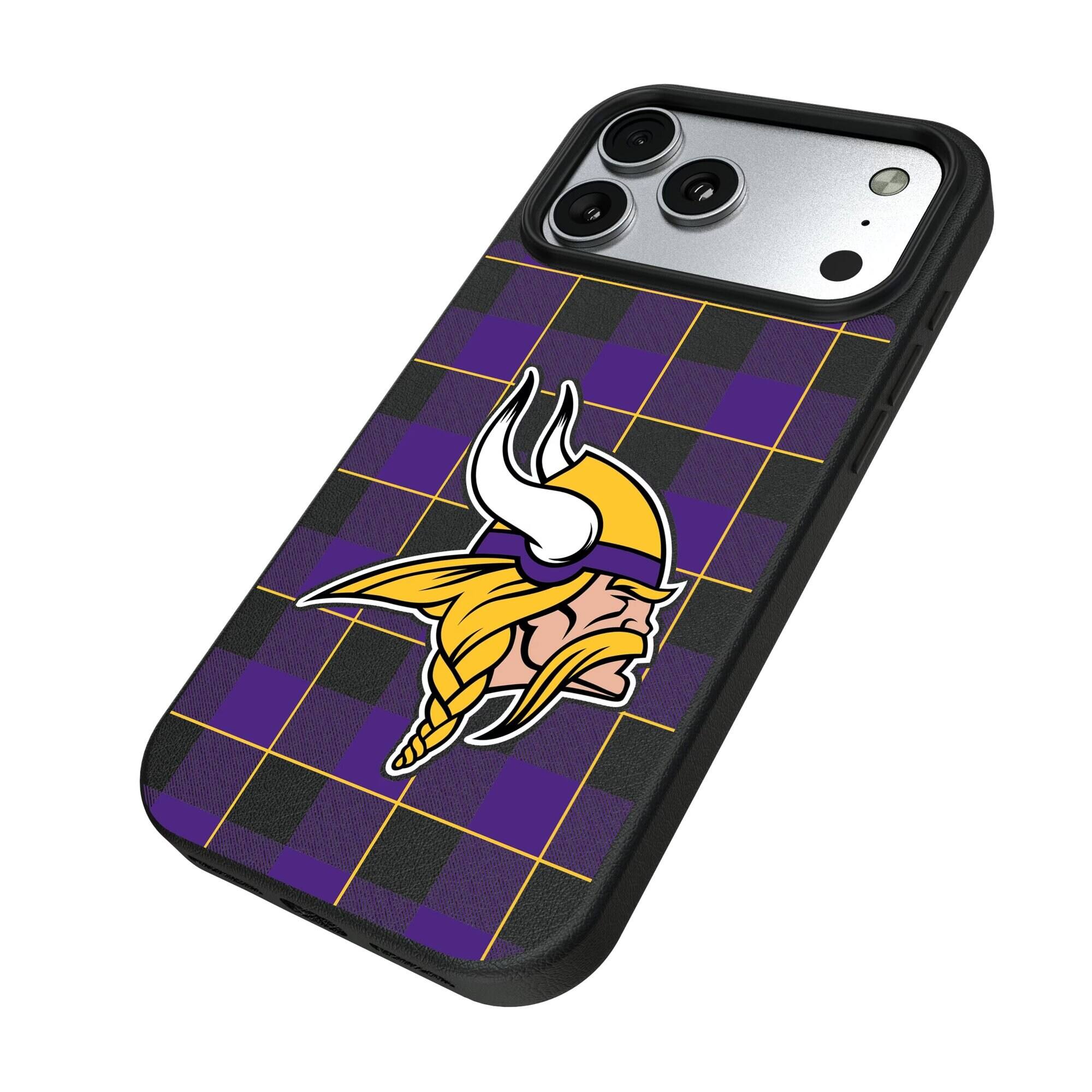 Alt View 1. Keyscaper - Minnesota Vikings Plaid Magnetic Bump iPhone Case - 17 - Black.
