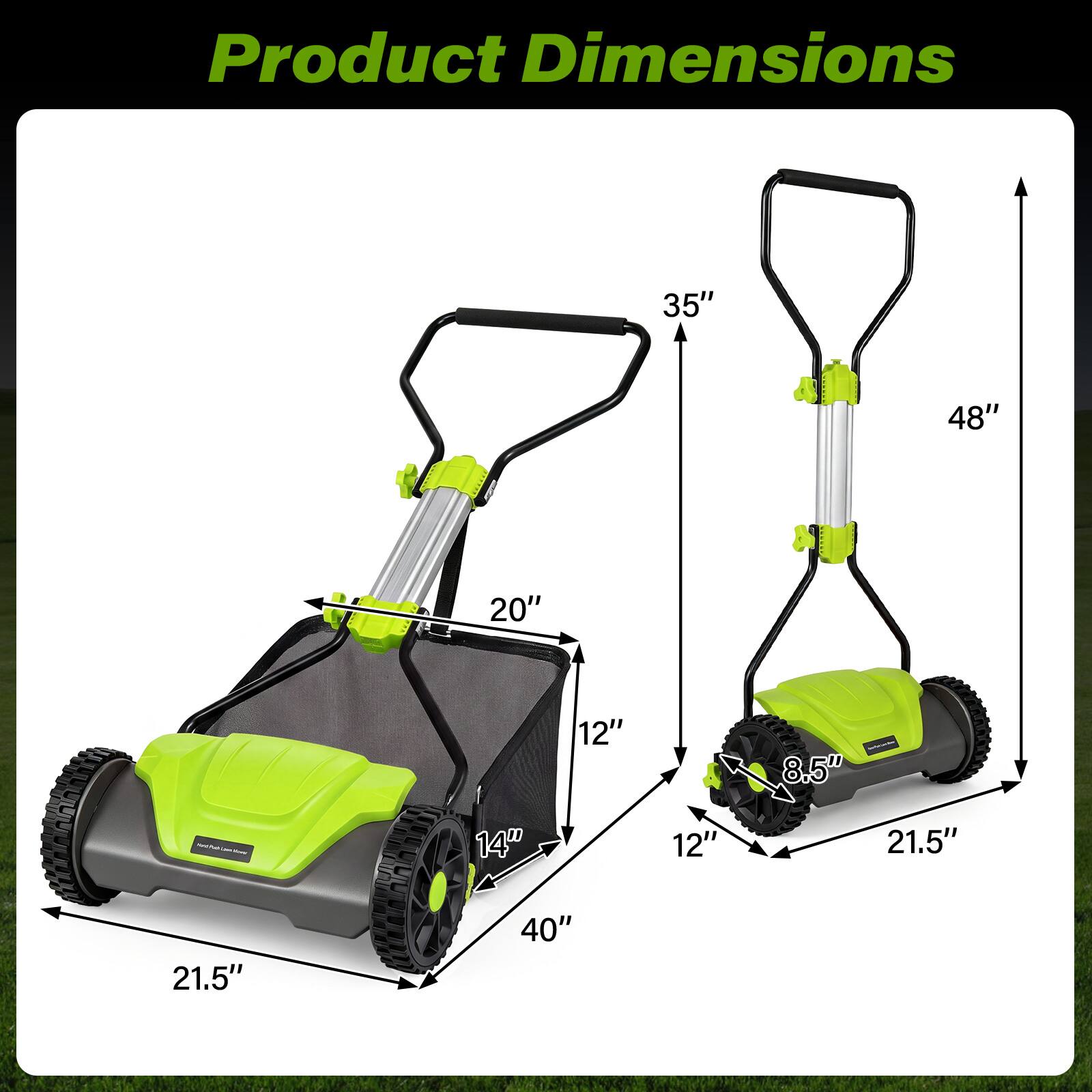 Product Dimensions

35"  
48"  
20"  
12"  
8.5"  
14"  
12"  
21.5"  
21.5"  
40"