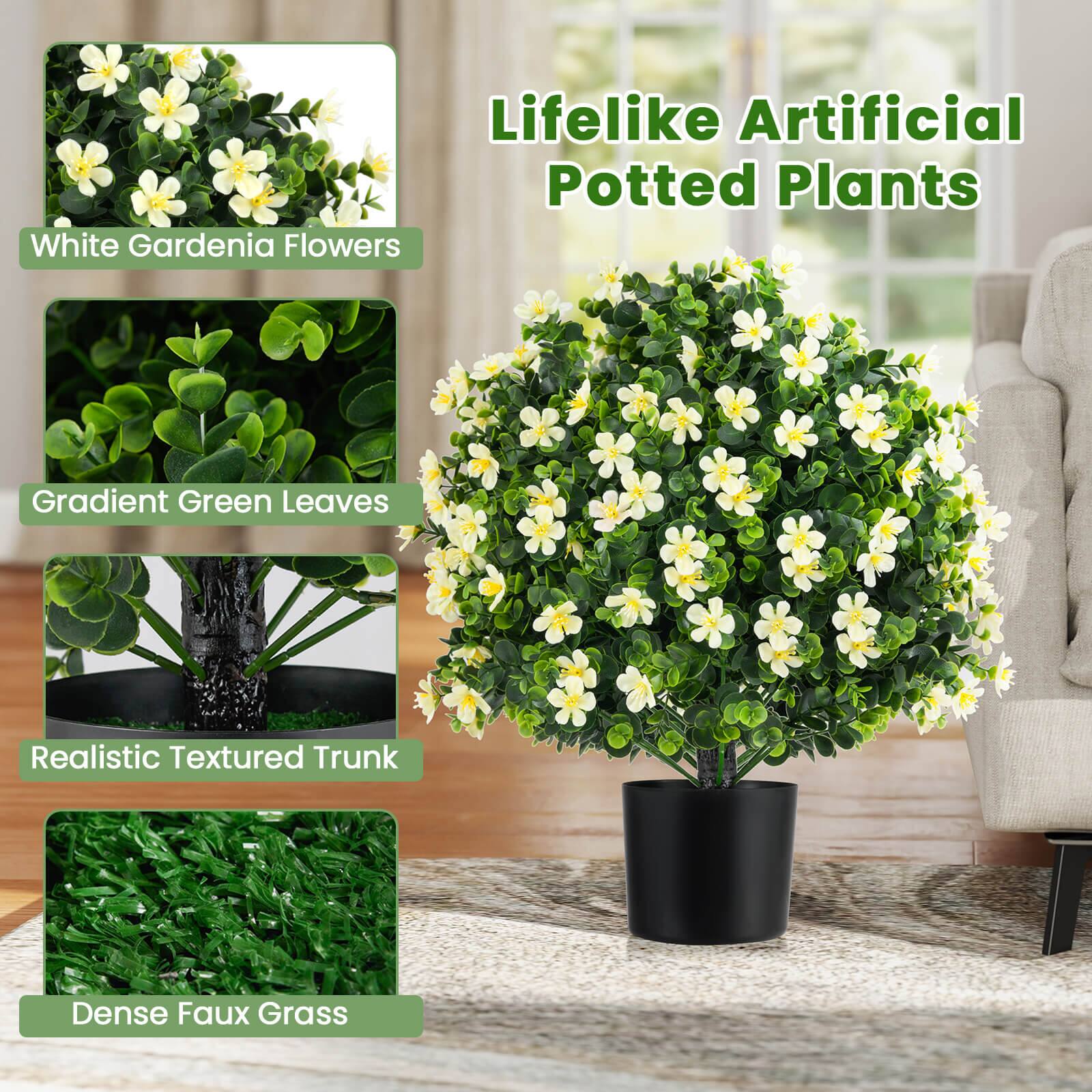 Lifelike Artificial Potted Plants

- White Gardenia Flowers
- Gradient Green Leaves
- Realistic Textured Trunk
- Dense Faux Grass