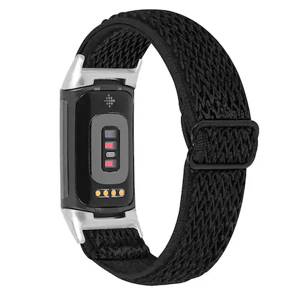 Front. StrapsCo - Comfort Stretch Band Elastic Nylon Watch Strap For Fitbit Charge 6 - Black.